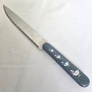 Vtg Chef's Collection Serrated Knife, Cottagecore Country Goose Design, 11.5"